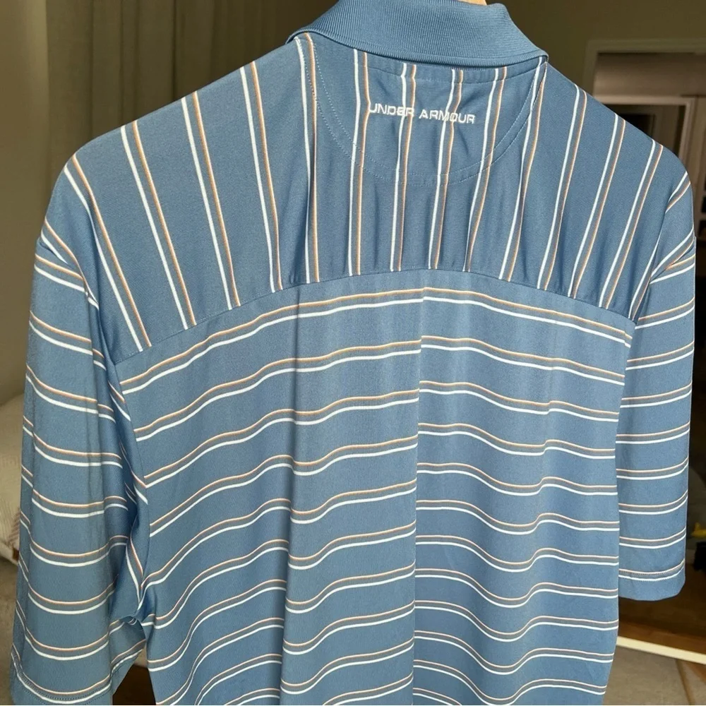 Under Armour Men’s Blue/white/orange Striped Polo Size S